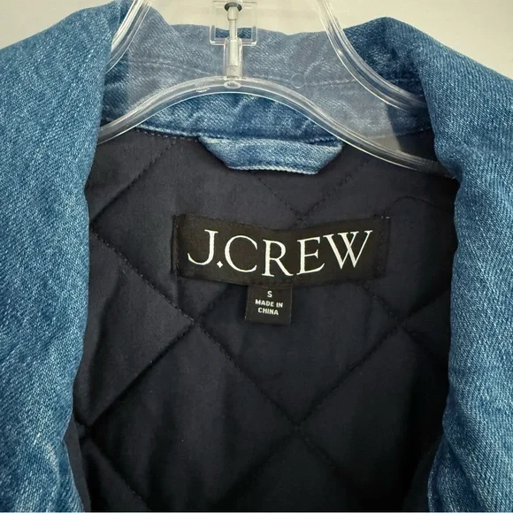 J Crew Cropped Denim Puffer Jacket Blue Quilted Jean Coat 90s Street Style S - Picture 6 of 13